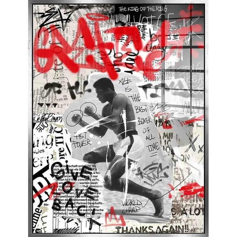 Tableau acrylique Muhammad Ali Boxer argent antique