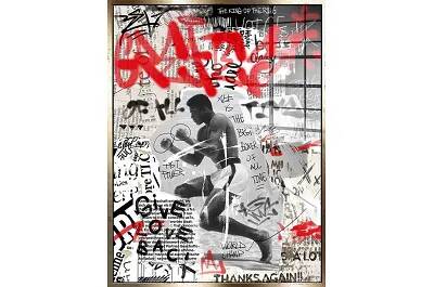 Tableau acrylique Muhammad Ali Boxer doré antique