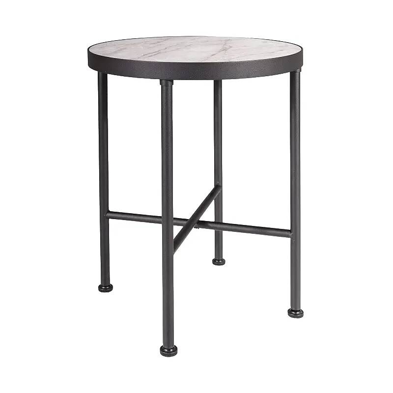 Table d'appoint design aspect marbre blanc et métal noir mat