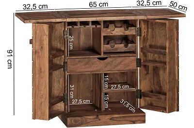 Meuble de bar pliable en bois massif sheesham 2 portes et 1 tiroir