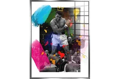 Tableau acrylique Muhammad Ali argent antique