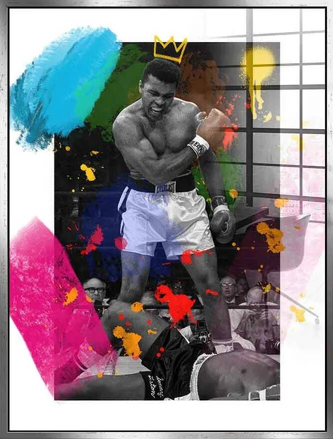 Tableau acrylique Muhammad Ali argent antique