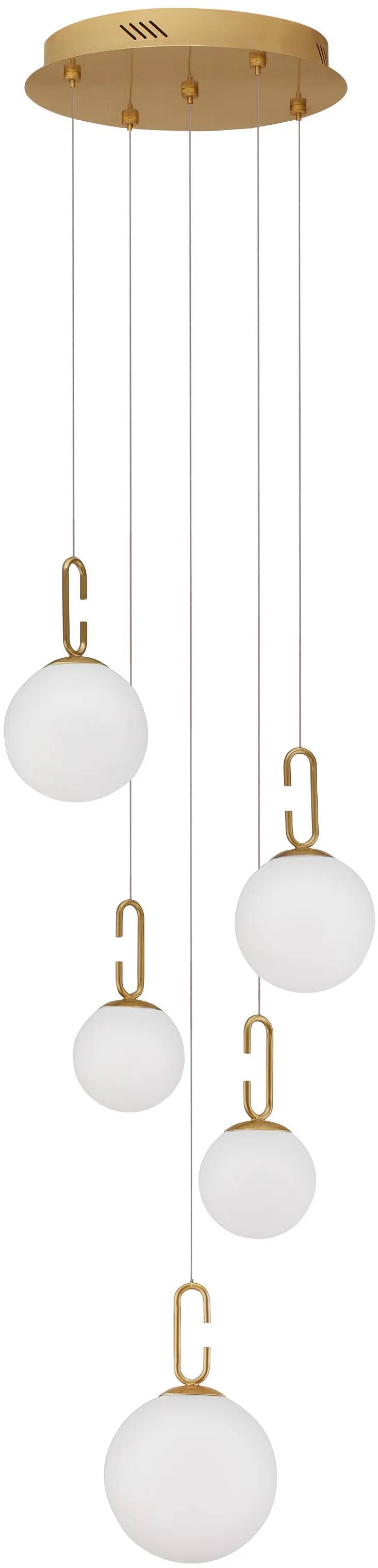 Lampe suspension à LED en verre blanc et métal doré Ø42