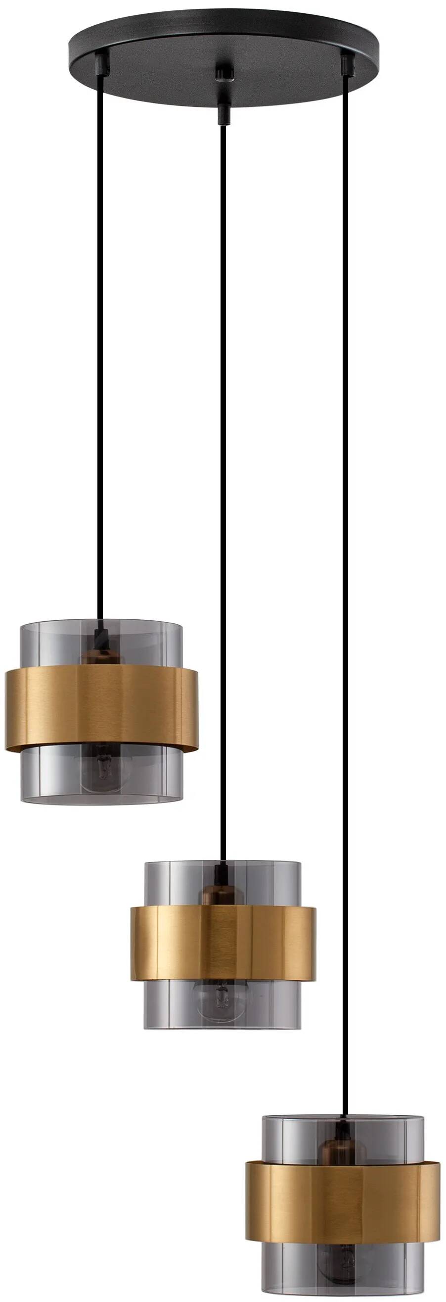 Lampe suspension à LED en verre fumé et métal doré Ø45