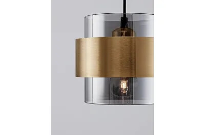 Lampe suspension à LED en verre fumé et métal doré Ø45