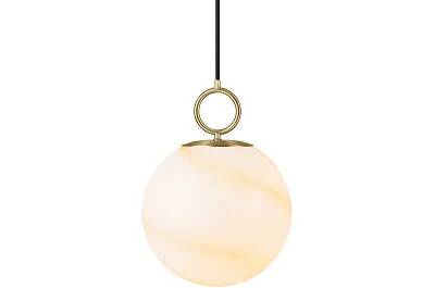 Lampe suspension en verre aspect marbre marron et métal laiton Ø24