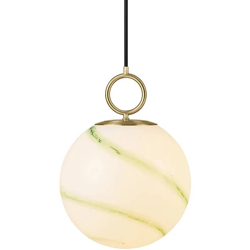 Lampe suspension en verre aspect marbre vert et métal laiton Ø24