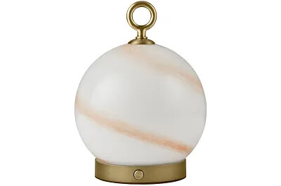 Lampe de table en verre aspect marbre marron et métal laiton