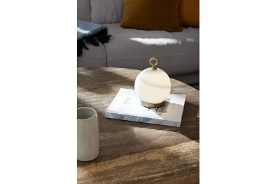 Lampe de table à LED en verre aspect marbre gris et métal laiton H19