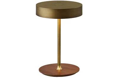 Lampe de table à LED en bois et métal laiton antique H19
