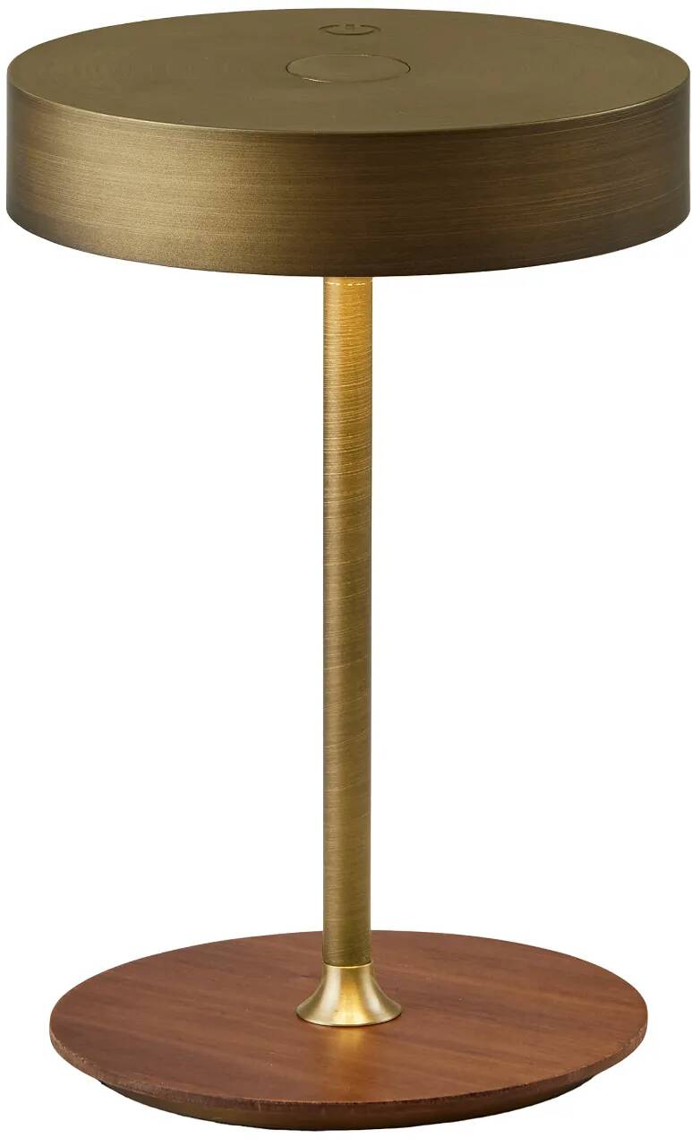 Lampe de table à LED en bois et métal laiton antique H19