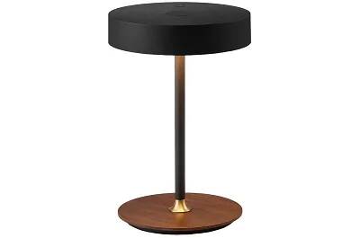 Lampe de table à LED en bois et métal noir et laiton antique H19