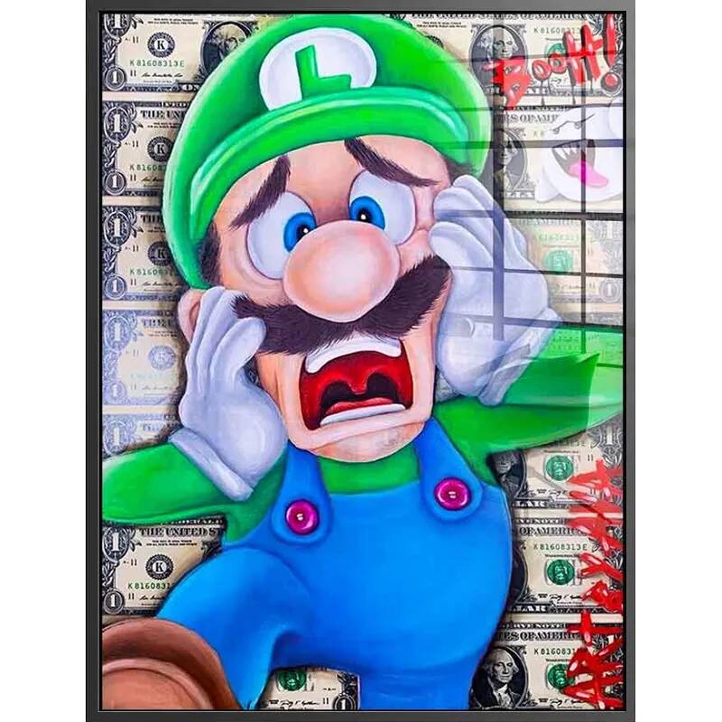Tableau acrylique Scared Luigi noir