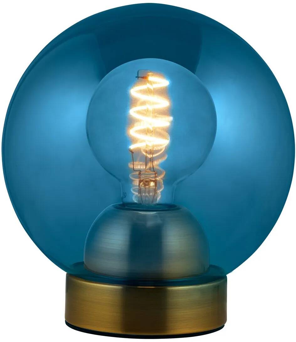 Lampe de table en verre bleu