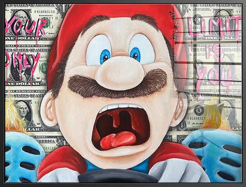 Tableau acrylique Screaming Mario noir