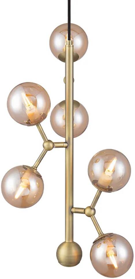 Lampe suspension en verre ambre et métal laiton Ø31