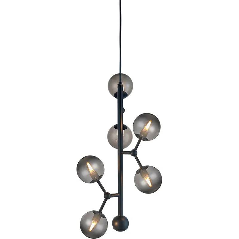 Lampe suspension en verre noir fumé et métal noir Ø31