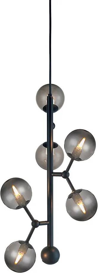 Lampe suspension en verre noir fumé et métal noir Ø31