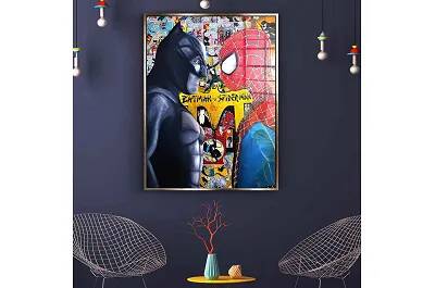 Tableau acrylique Batman Vs Spider-Man doré antique