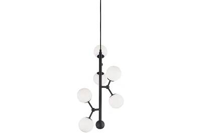 Lampe suspension en verre blanc et métal noir Ø31
