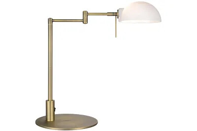 16342 - 177223 - Lampe de table en métal laiton antique et verre blanc H43