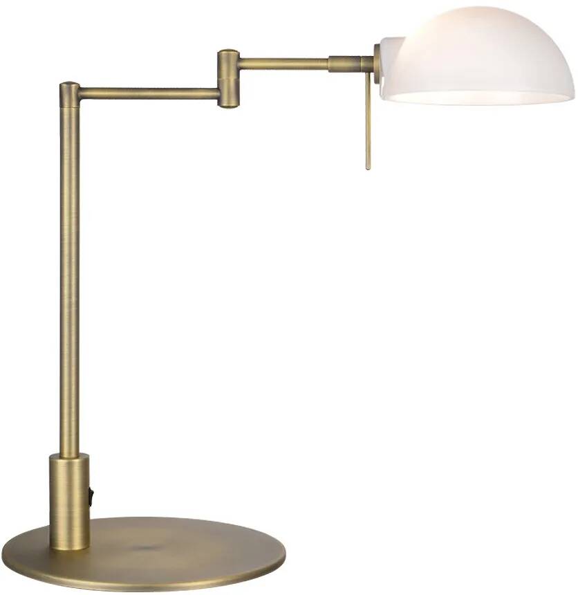 Lampe de table en verre blanc et métal laiton antique H43
