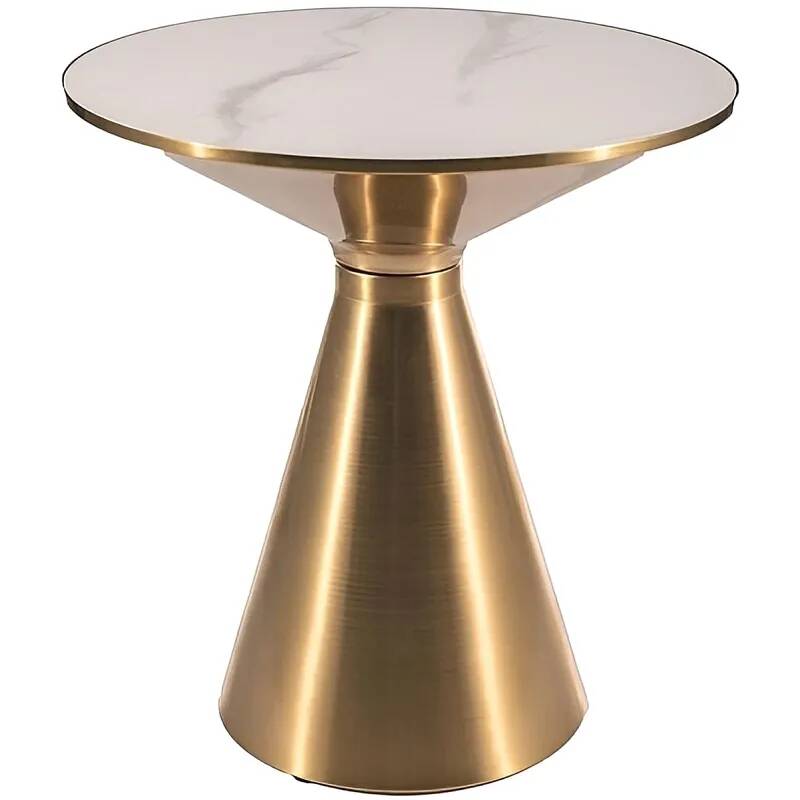 Table d'appoint en métal doré et céramique blanc Ø50