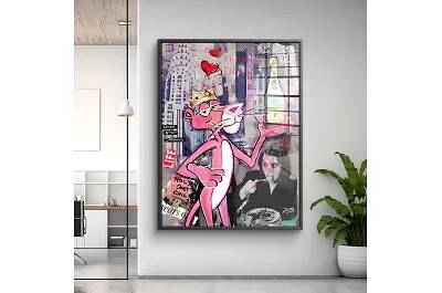 Tableau acrylique Pink Panthère Cristal noir