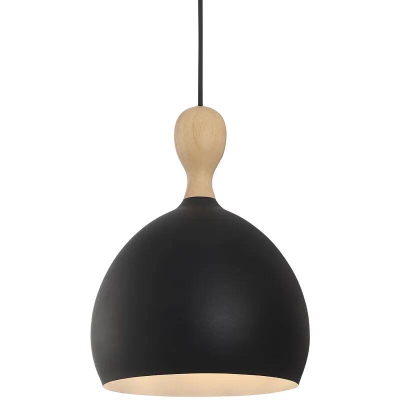 Lampe suspension en métal noir et bois massif Ø24
