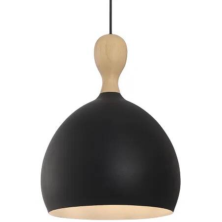 Lampe suspension en métal noir et bois massif Ø30