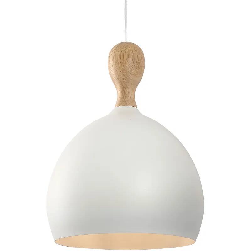 Lampe suspension en métal blanc et bois massif Ø30