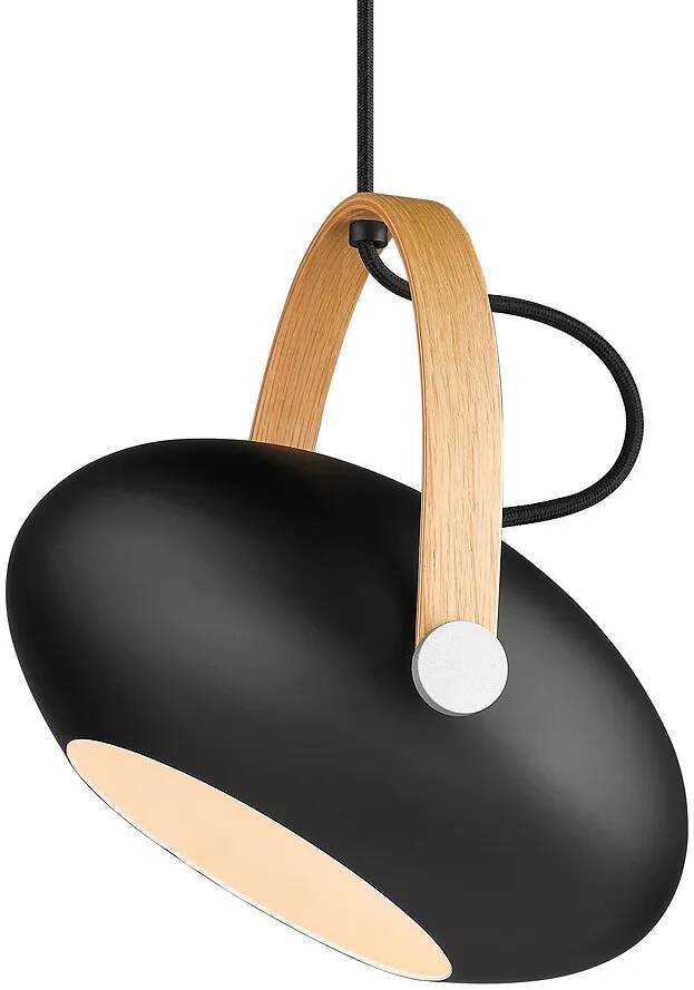 Lampe suspension en aluminium noir et bois Ø26