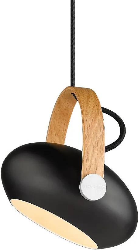 Lampe suspension en aluminium noir et bois Ø18