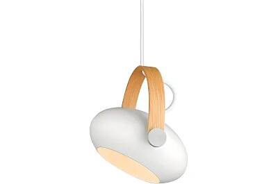 Lampe suspension en aluminium blanc et bois Ø18