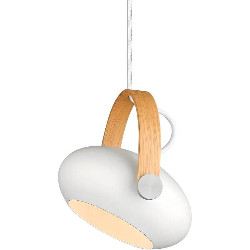 Lampe suspension en aluminium blanc et bois Ø18