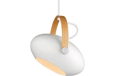 Lampe suspension en aluminium blanc et bois Ø26