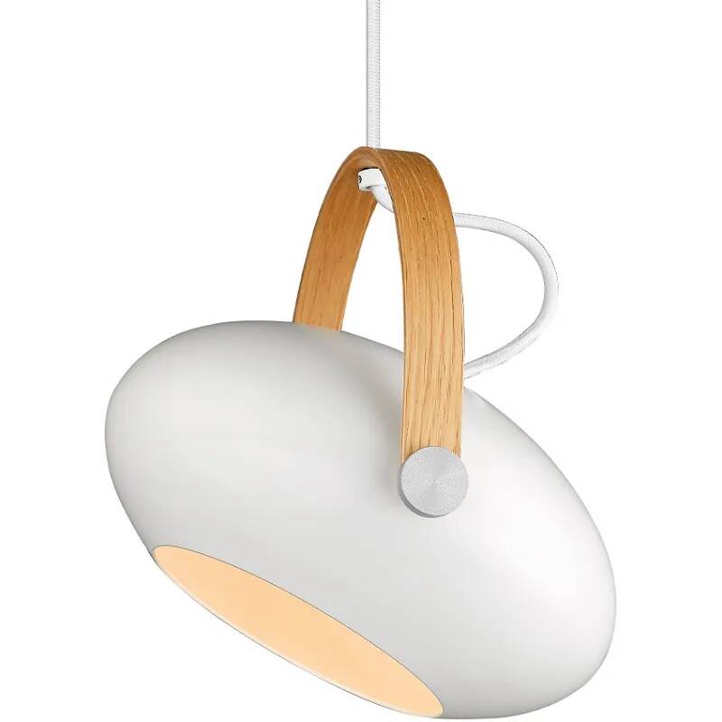 Lampe suspension en aluminium blanc et bois Ø26