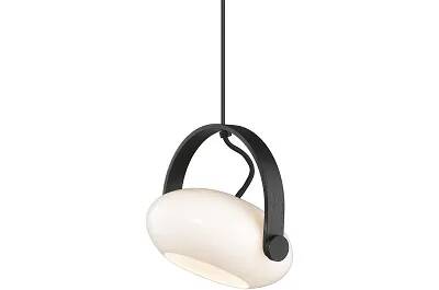 Lampe suspension en verre et blanc et bois noir Ø18