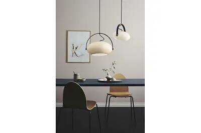 Lampe suspension en verre blanc et bois noir Ø40