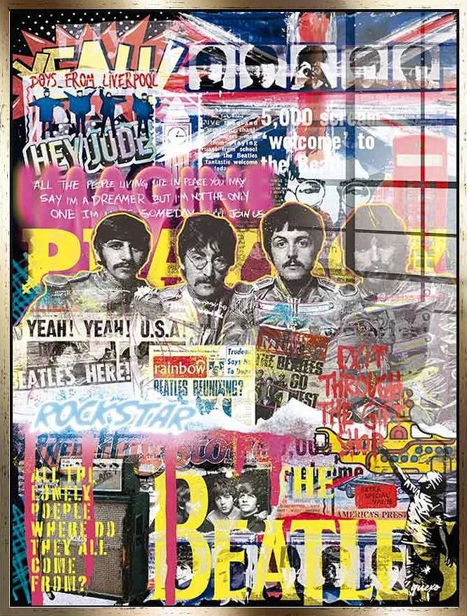 Tableau acrylique Beatles Novo doré antique