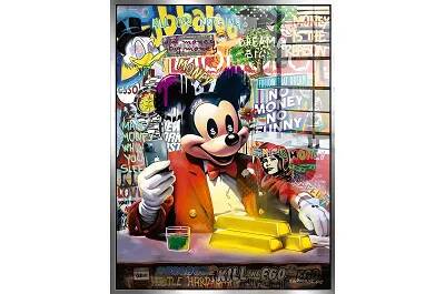 Tableau acrylique Mickey Business argent antique