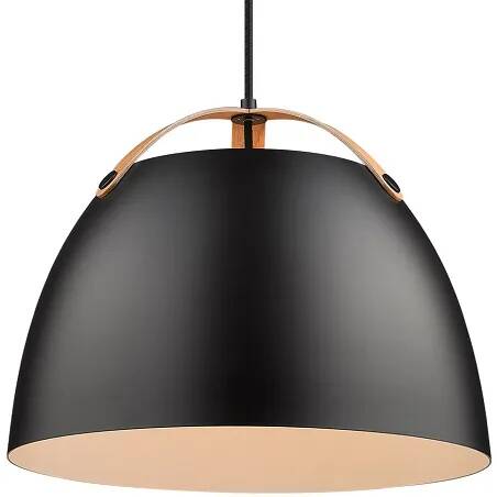 Lampe suspension en métal noir et bois de chêne Ø40