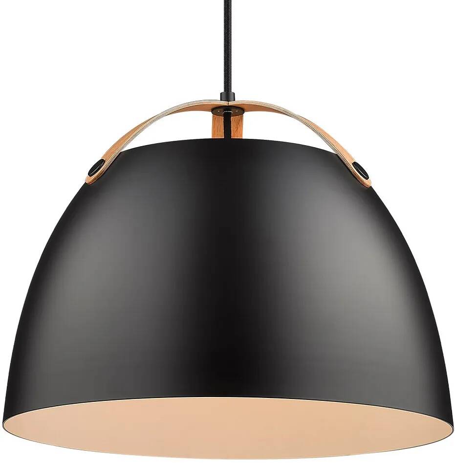 Lampe suspension en métal noir et bois de chêne Ø40