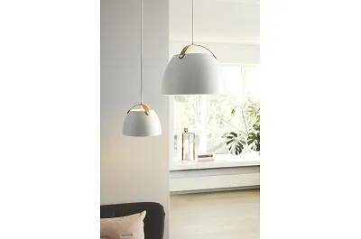 Lampe suspension en métal blanc et bois de chêne Ø40