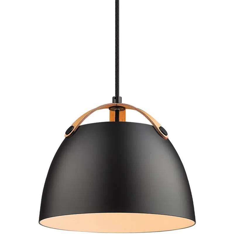 Lampe suspension en métal noir et bois de chêne Ø24