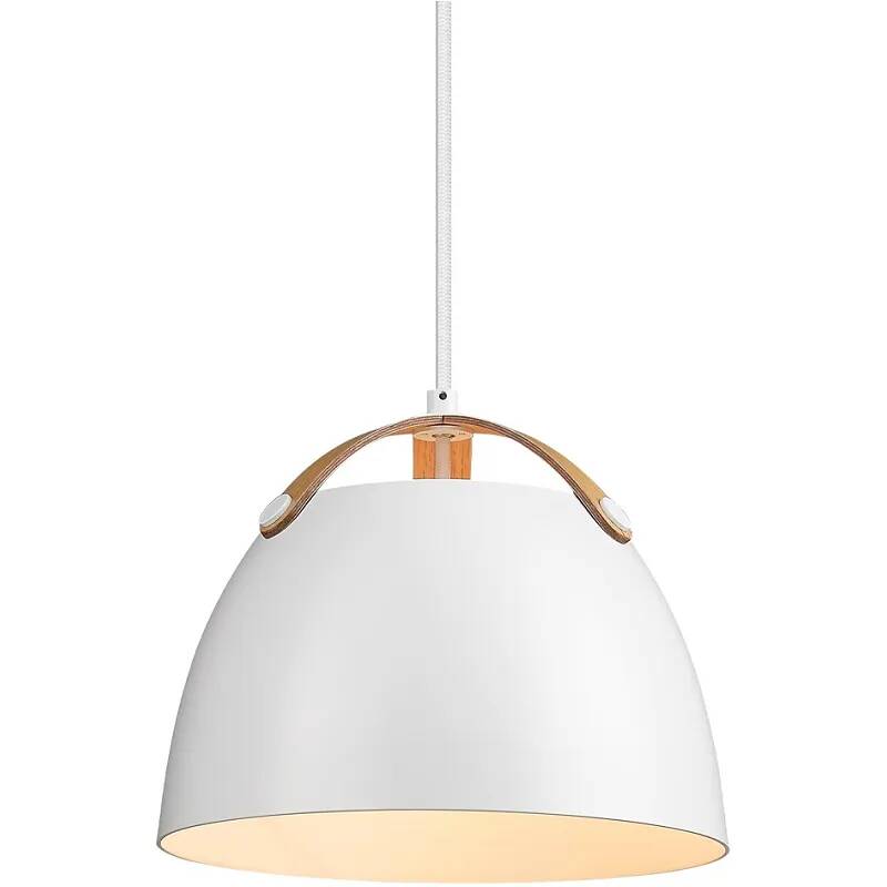 Lampe suspension en métal blanc et bois de chêne Ø24