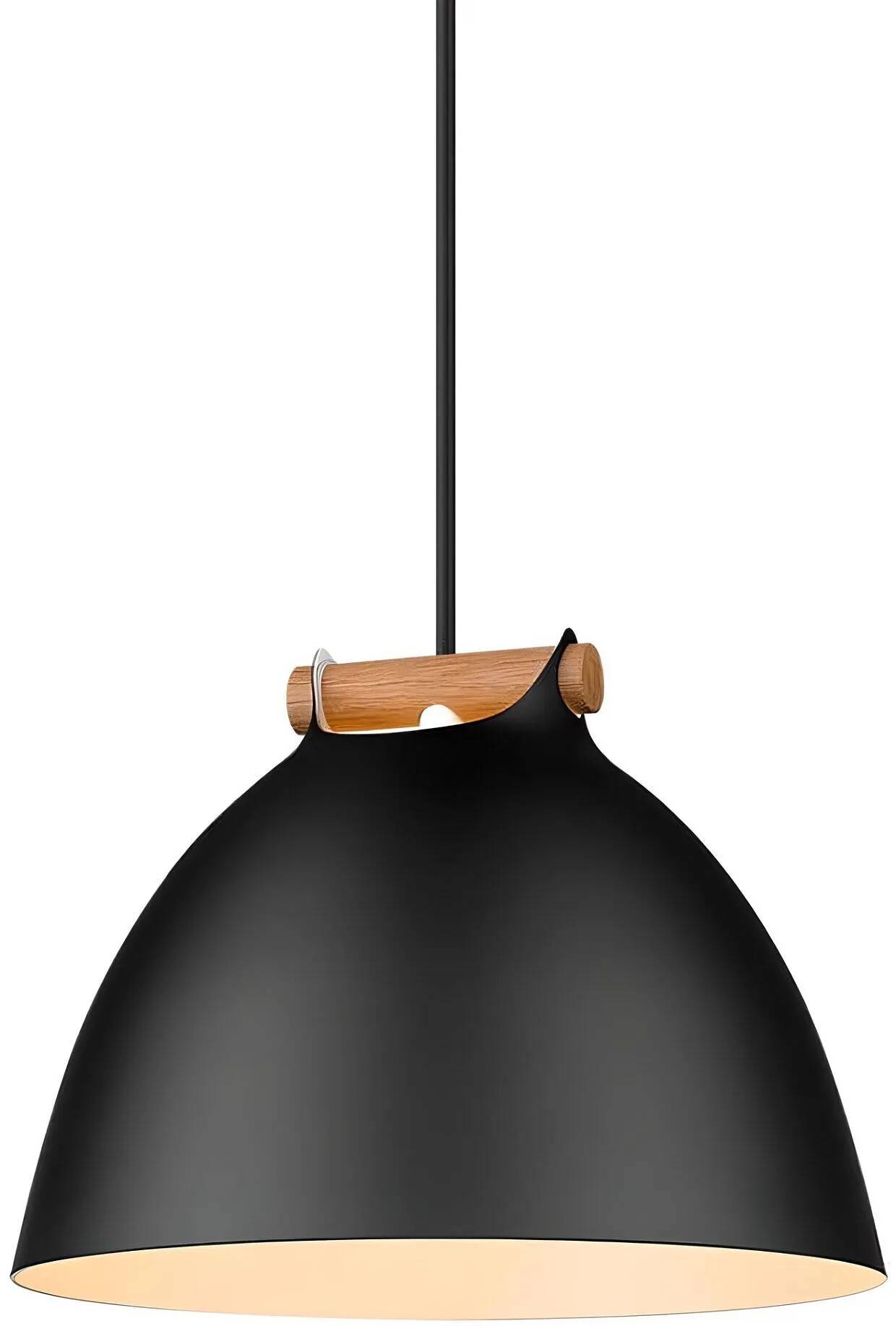 Lampe suspension en métal noir et bois Ø24