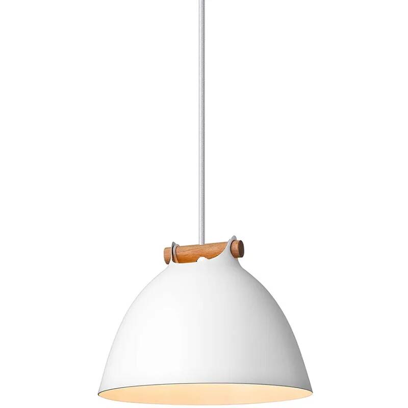 Lampe suspension en métal blanc et bois Ø18