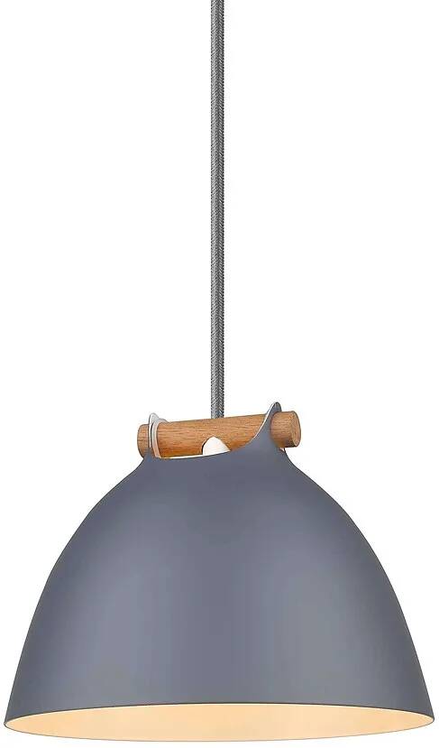 Lampe suspension en métal gris et bois Ø18