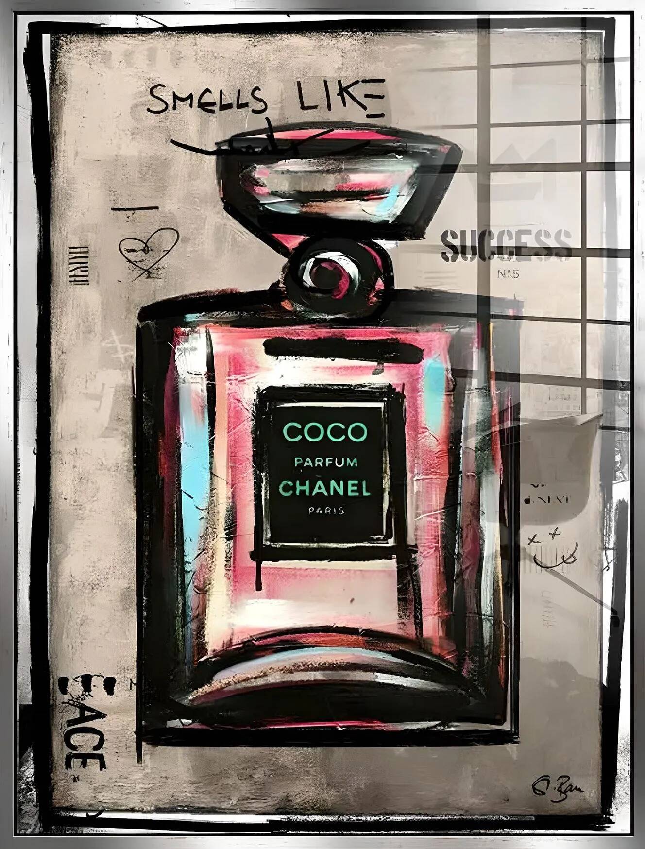 Tableau acrylique Coco Chanel argent antique
